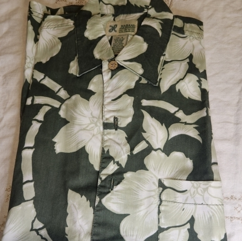 Mens Haband NIP Floral Hawaiian Print Casual Button Up Dress‎ Shirt Small Green